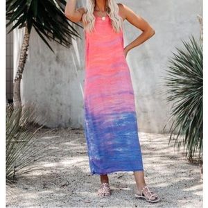 Sunset Soirée Frayed Ombré Maxi Dress